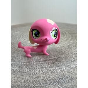 Littlest Pet Shop LPS Dachshund #2735 Pink Green Eyes Star